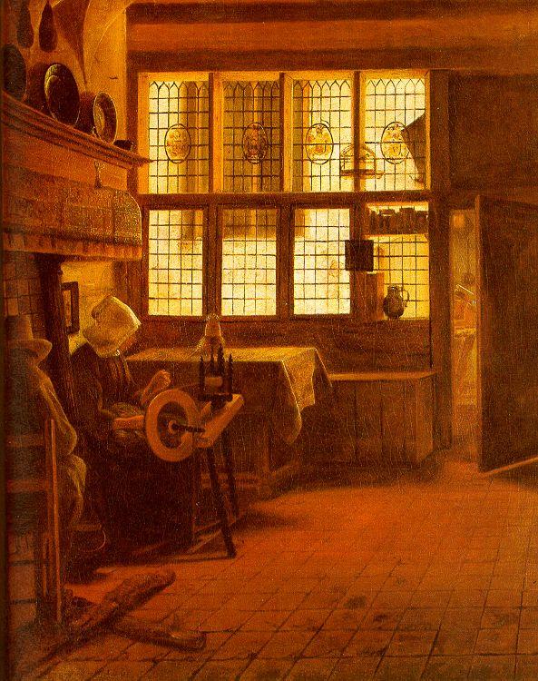 BOURSSE, Esaias Interior with a Woman at a Spinning Wheel fdgd oil painting picture